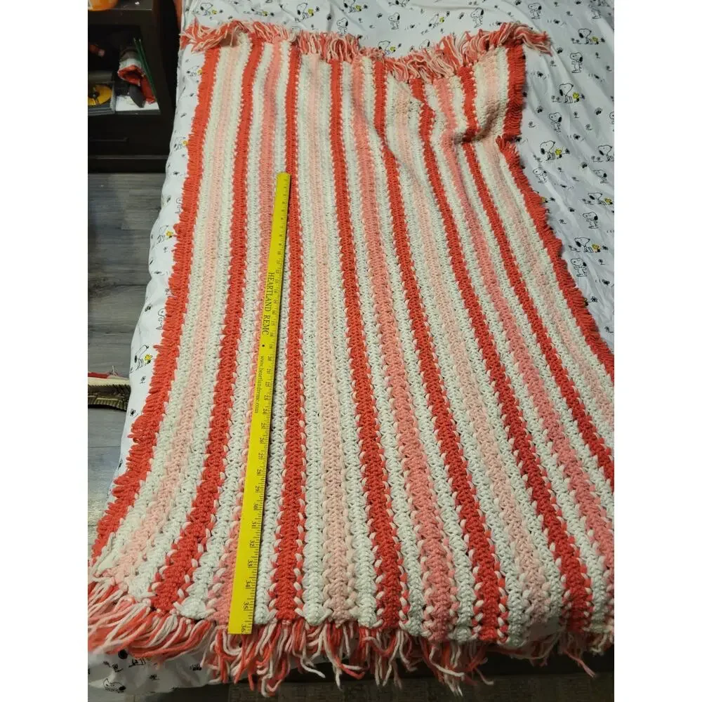 Handmade Crochet Afghan Throw Blanket RPink & White Cottage Core Gorgeous!